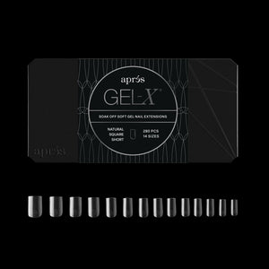 APRÉS Gel-X tapas cuadradas naturales para un acabado suave y duradero.