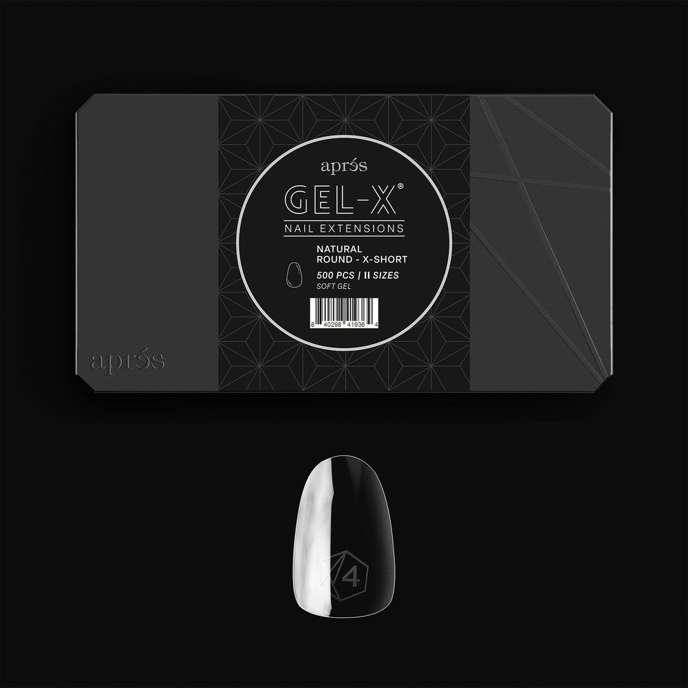 Apres Gel-X tips redondo natural, ajuste perfecto para uñas resistentes.