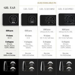 Apres Gel-X tips tallas 00-9, cobertura completa para comodidad profesional.