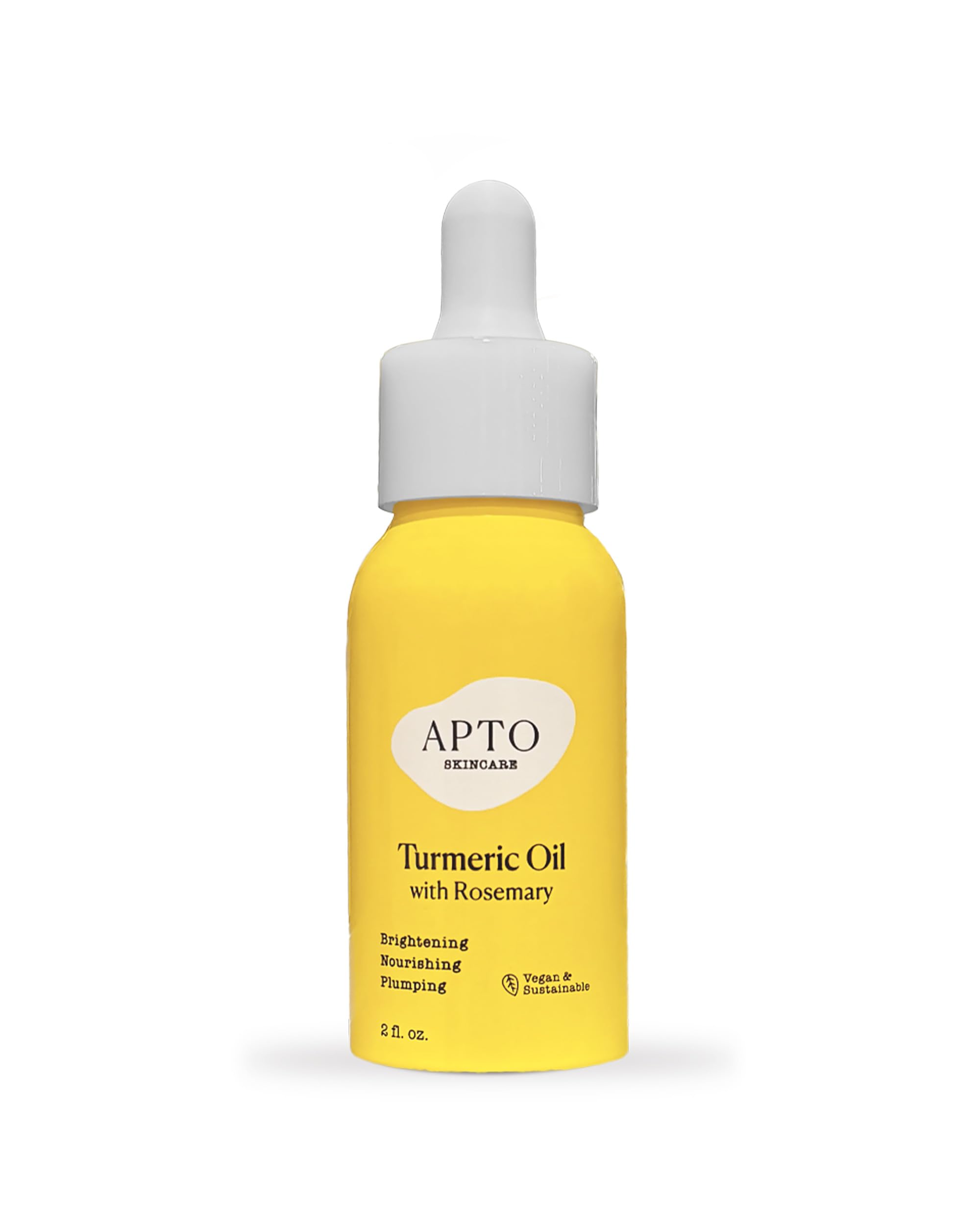 APTO aceite de cúrcuma con romero, botella lista para brillo natural.