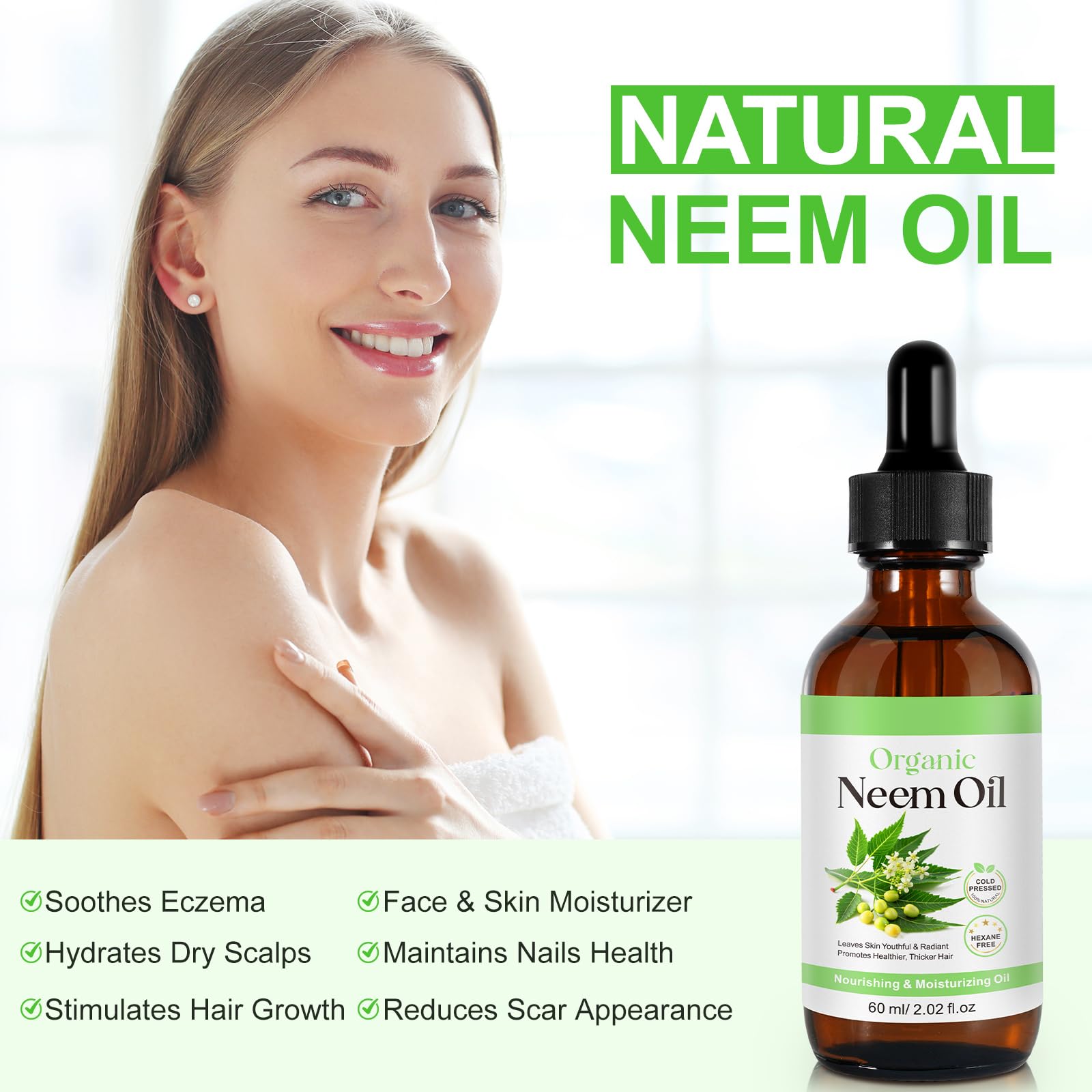APUUFYQC Aceite Neem con gotero para aplicación precisa.