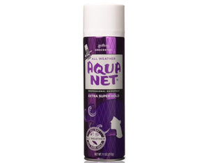 Aqua Net: botella con rociadora para fijación duradera en peinados.