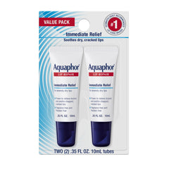 Aquaphor Lip Repair: frontal del tubo 0.35oz, alivio rápido para labios resecos.