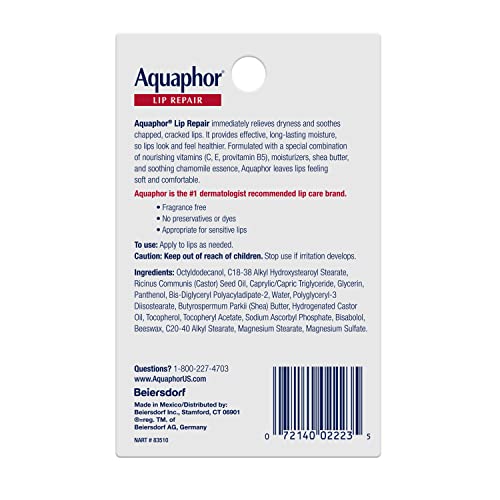 Uso diario recomendado de Aquaphor Lip Repair para labios secos y agrietados.