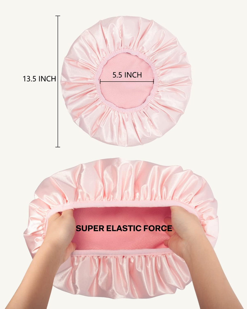 Gorro de ducha Aquior extragrande rosa, vista de perfil, diseño cómodo para cabello largo.
