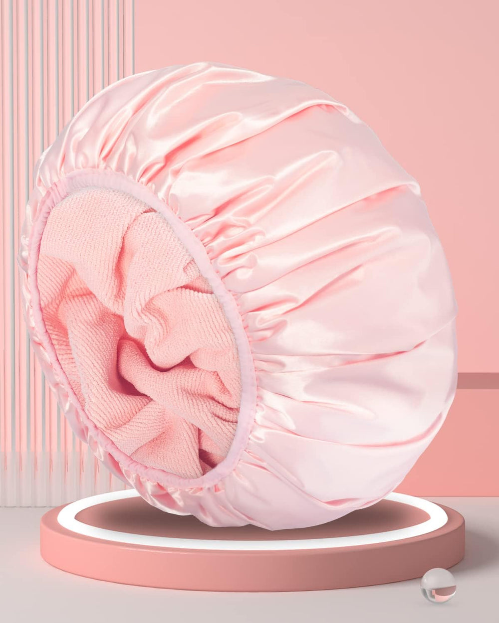 Gorro de ducha Aquior extragrande rosa, uso en viaje, plegable para la maleta.