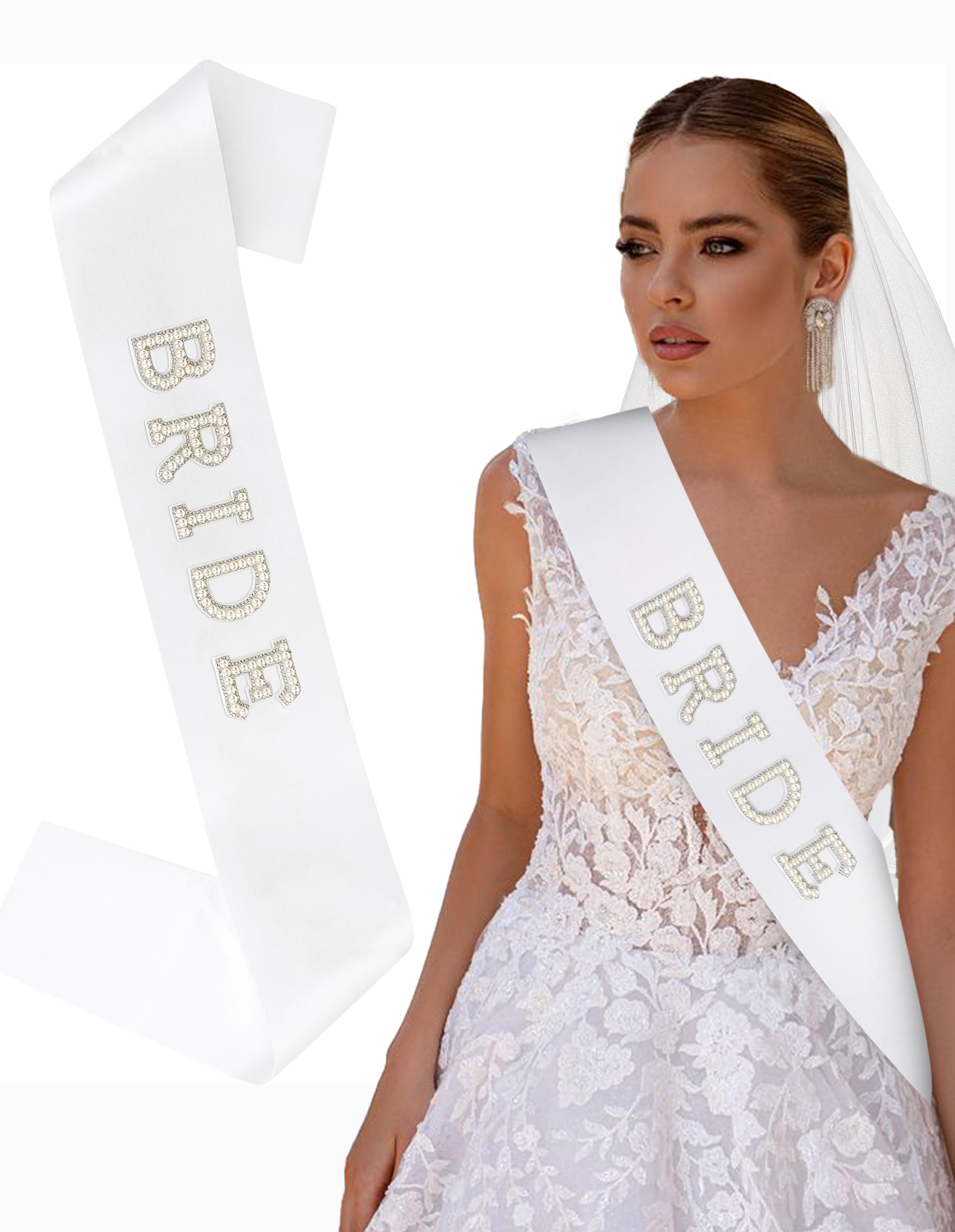 Araluky cinta de novia con perlas blancas para lucir elegante en la boda.