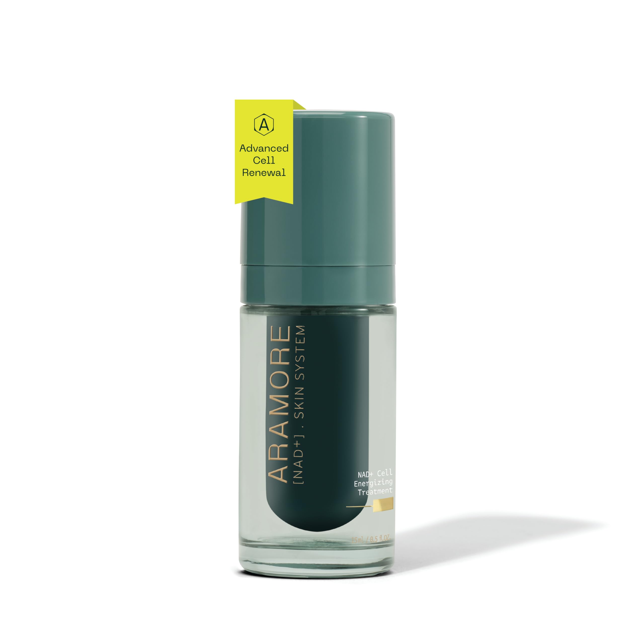 Botella de Aramore NAD+ energizante para piel revitalizada y luminosa.