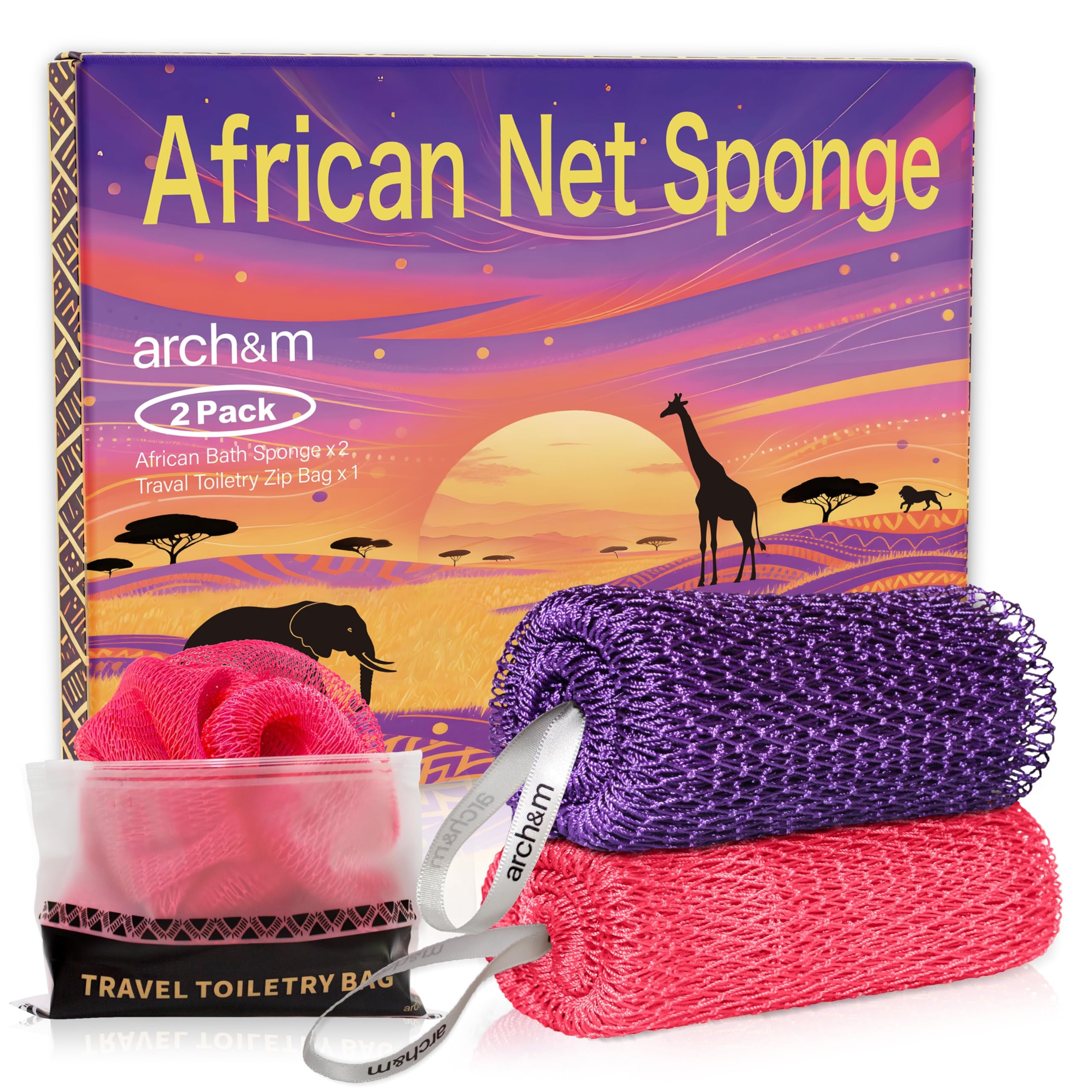 ARCH&M esponja de red africana, alcance de espalda de 53 pulgadas, exfoliación suave para piel radiante.