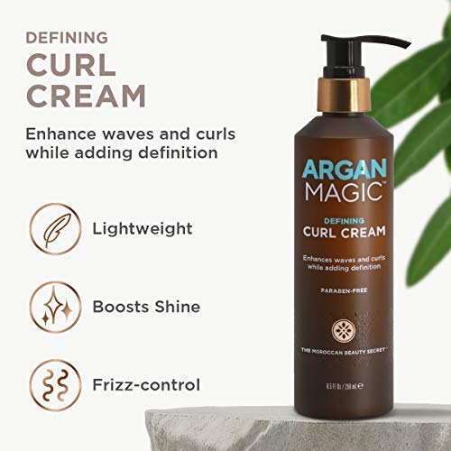 Argan Magic crema para rizos, textura cremosa que nutre y suaviza.