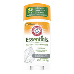 Arm & Hammer Essentials Desodorante Sólido Sin Fragancia, lateral izquierdo, uso diario discreto.