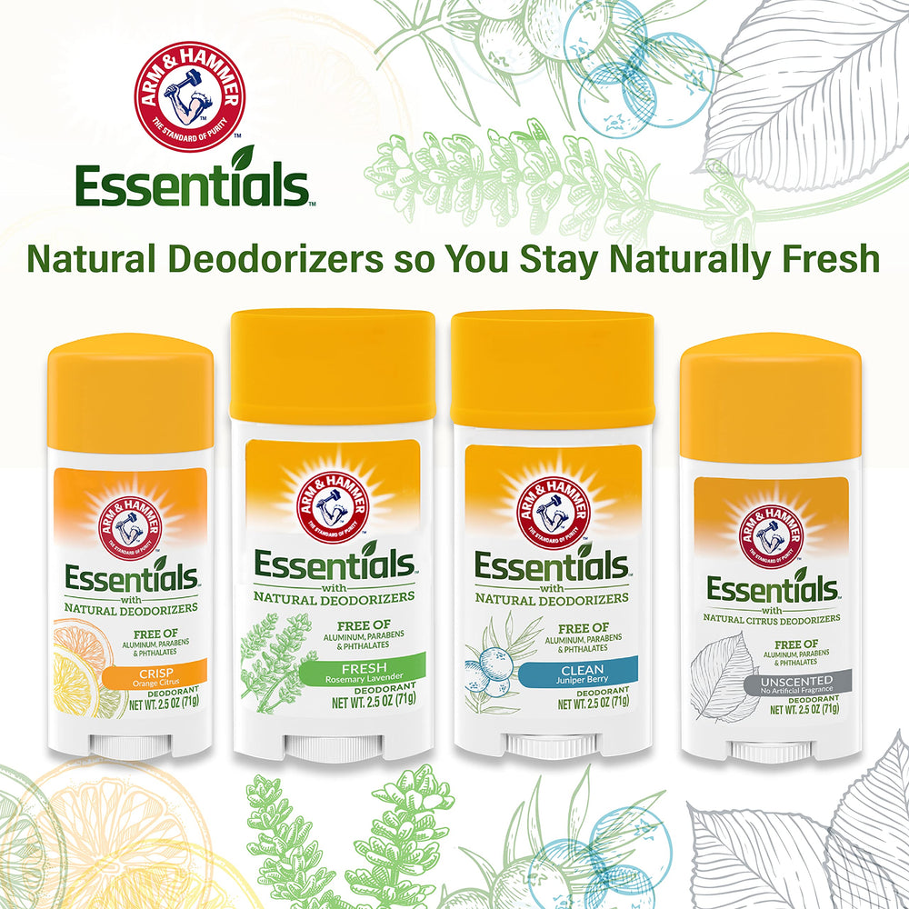 Arm & Hammer Essentials Desodorante Sólido Sin Fragancia, uso diario y discreto.