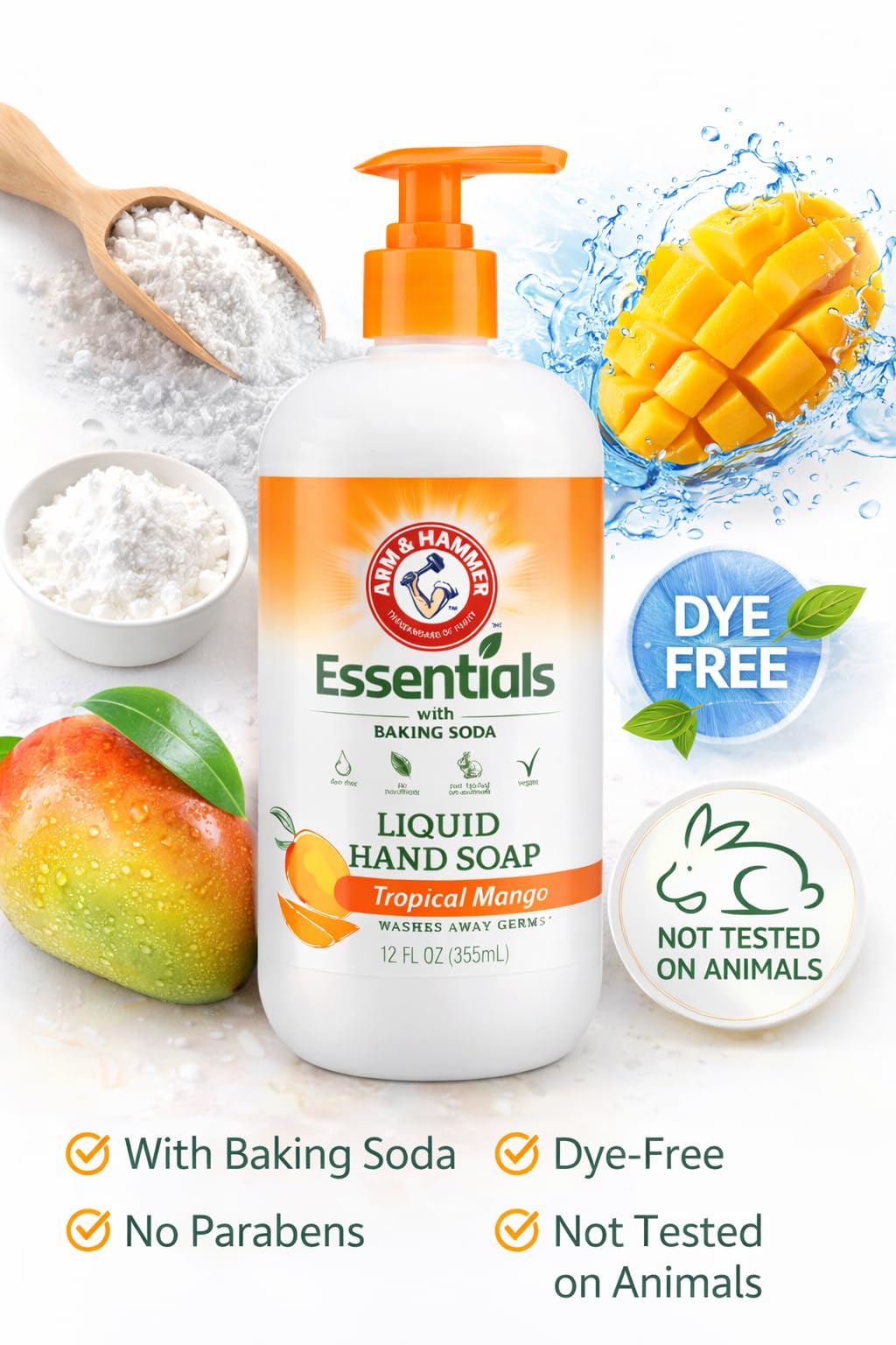 Arm & Hammer Essentials espuma cremosa para manos, limpieza suave.