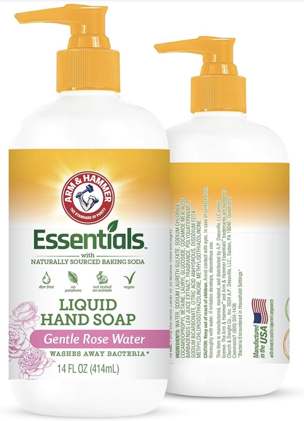 Arm & Hammer jabón líquido para manos con aroma a rosas en botella, limpieza suave para cocina y baño.