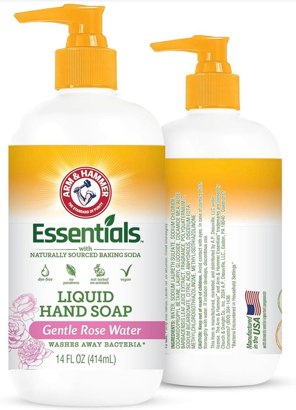 Arm & Hammer jabón líquido para manos con aroma a rosas en botella, limpieza suave para cocina y baño.