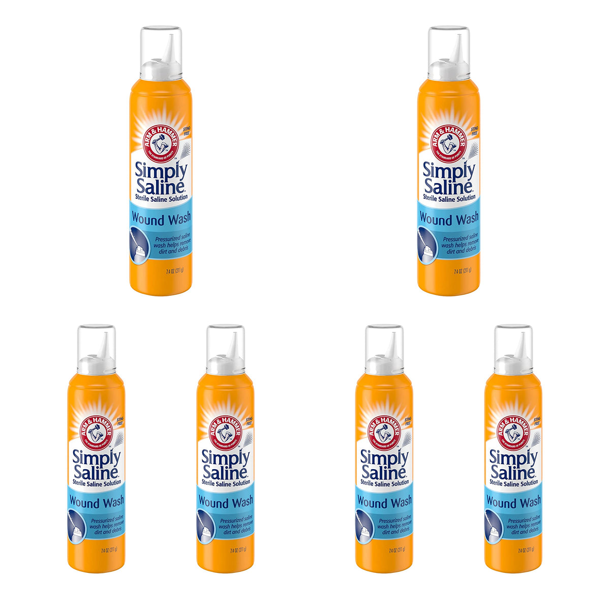 Arm & Hammer Simply Saline rociado continuo que limpia heridas con suavidad.
