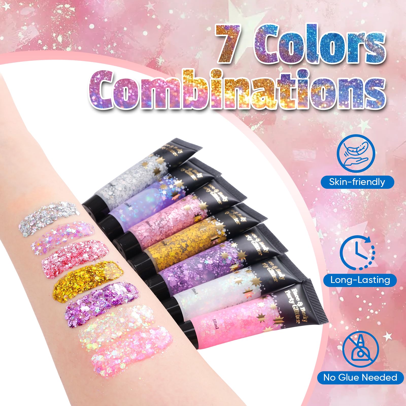AROIC glitter con aplicación fácil para niños, ideal para caras y prendas sin esfuerzo.