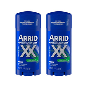 Arrid XX desodorante sólido sin aroma en empaque, protección duradera para el día.