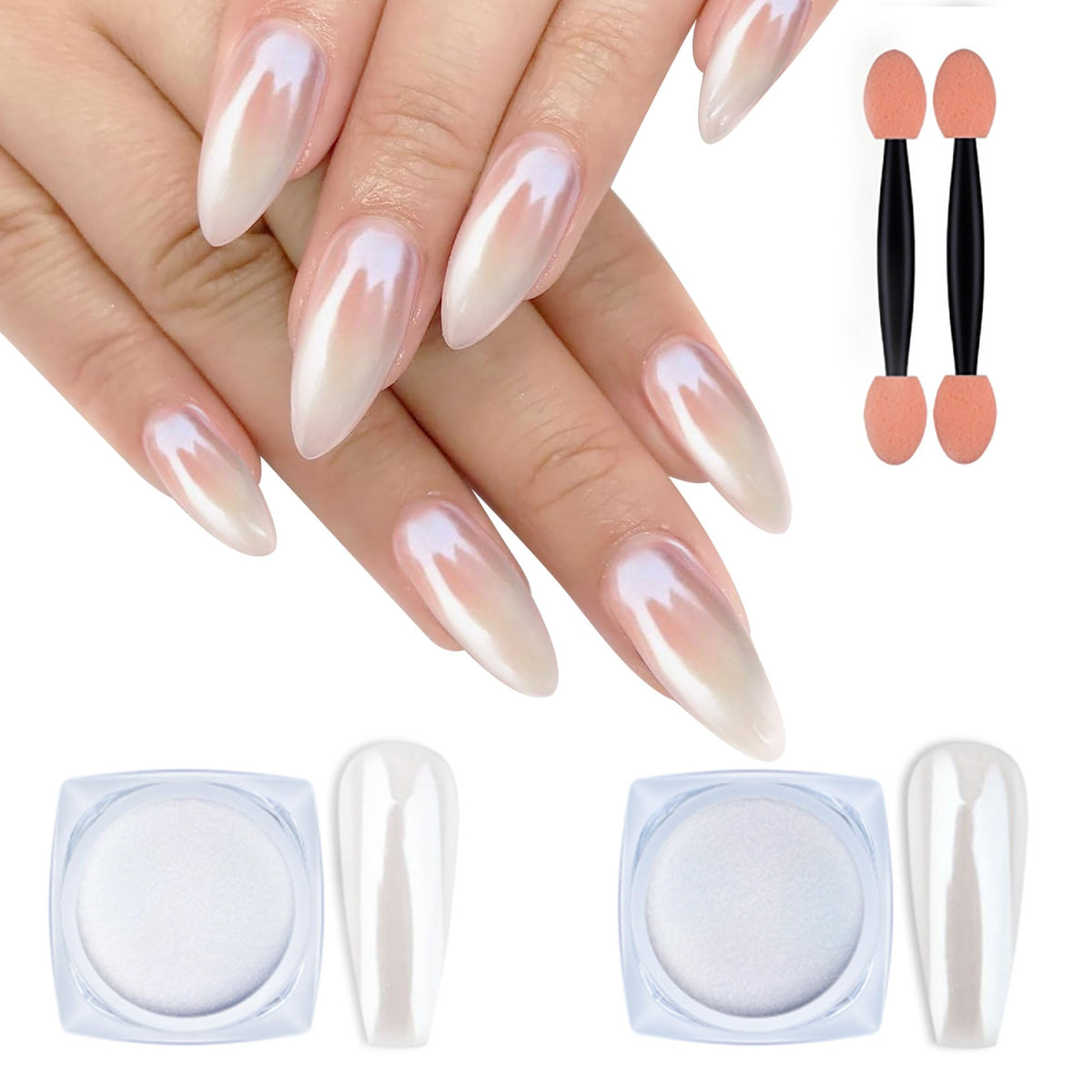 Artdone polvos cromo blanco perla, efecto espejo en uñas con gel para acabado suave