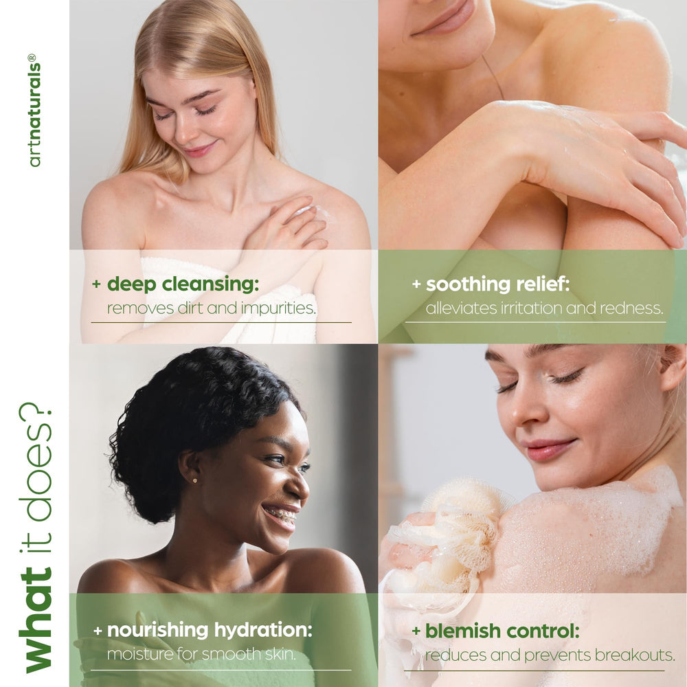 Artnaturals gel de ducha con árbol de té, textura suave deja sensación limpia.