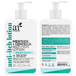 Artnaturals Loción antiprurito, botella 8 oz, alivio rápido para picaduras e irritaciones.