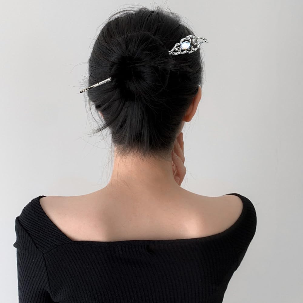 Arvintas palillos pelo hanfu vintage plateado, ideal para peinados formales.