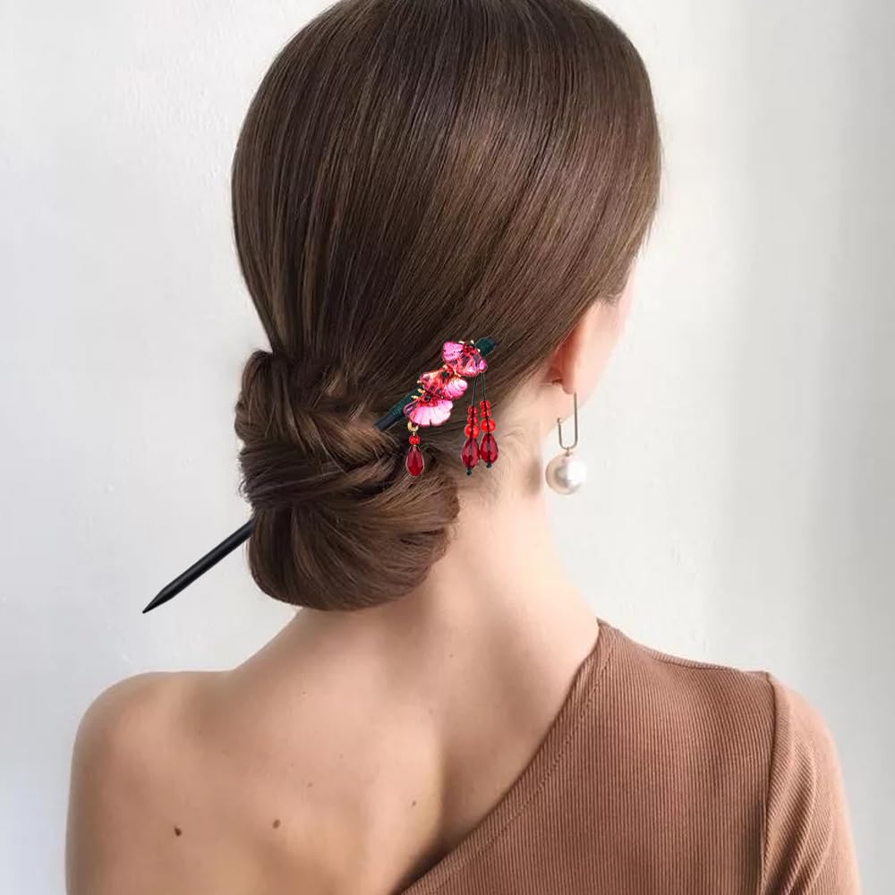 Arvintas palillos japoneses con diseño floral y cuentas brillantes para fiestas