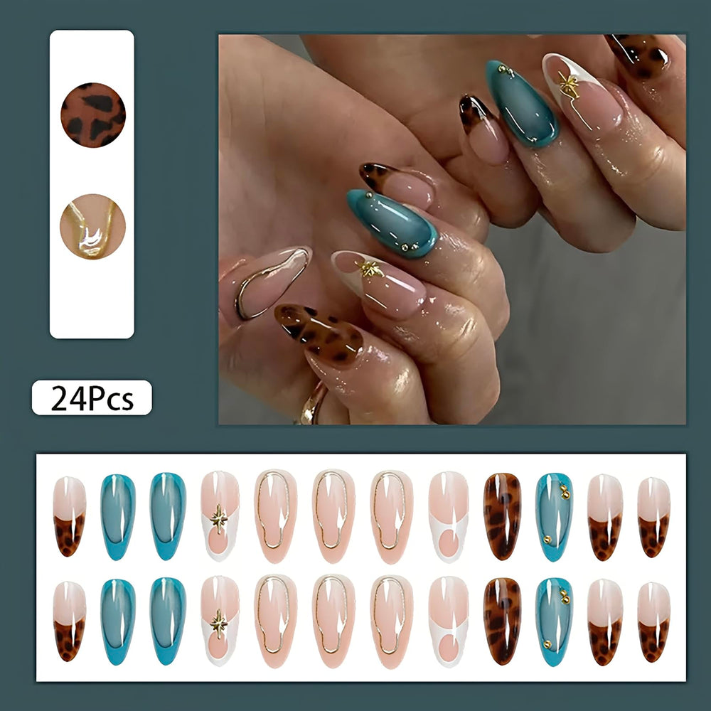 ASABITE uñas almendra leopard marron diseño para eventos
