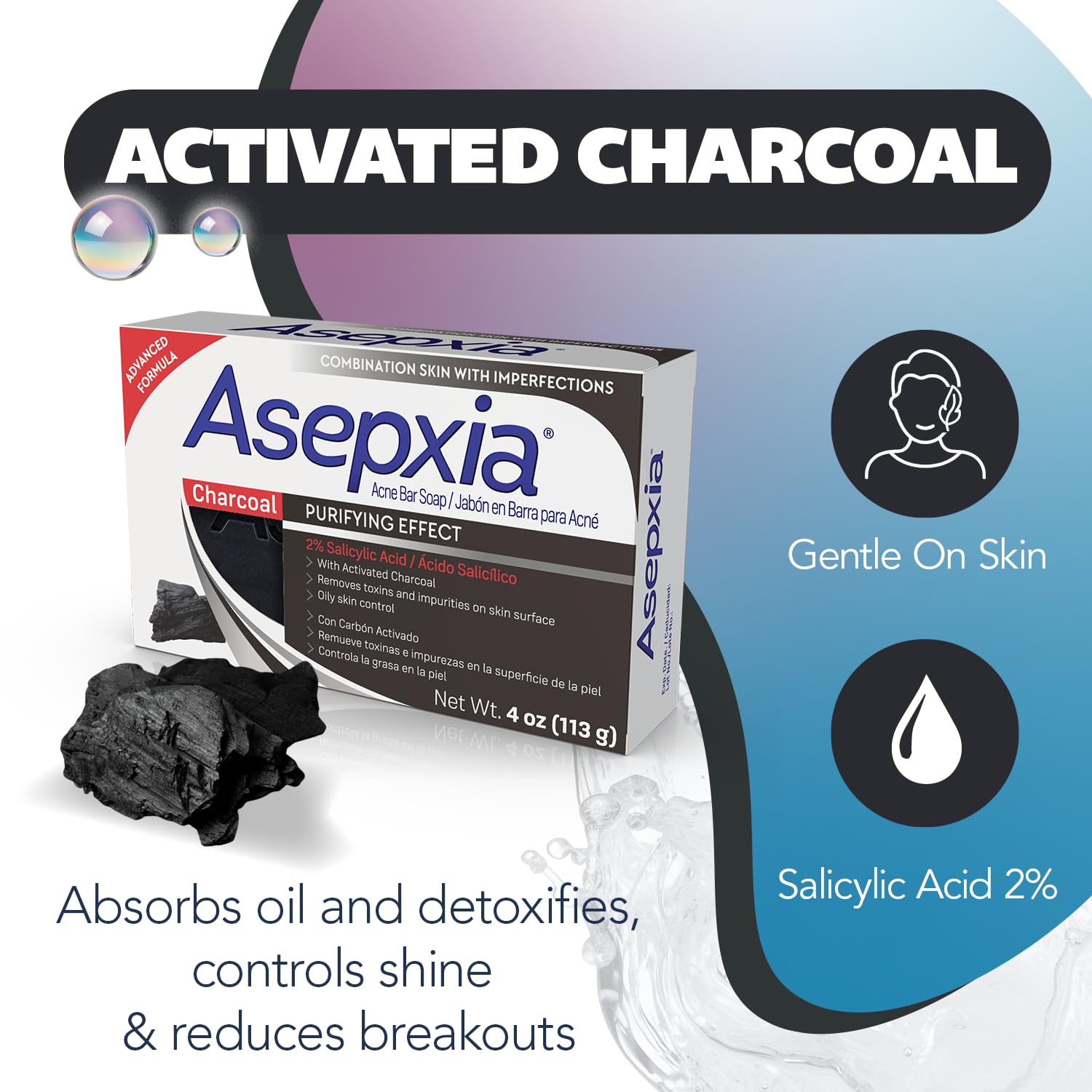 Asepxia barra jabón purifica la piel y deja sensación fresca