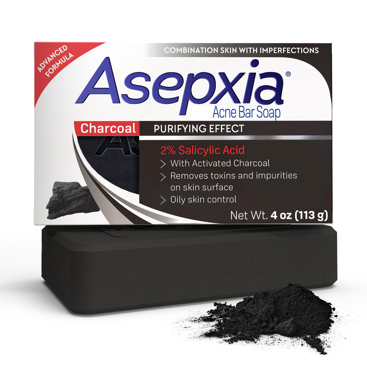 Asepxia barra jabón salicílico y carbón activado para limpieza de poros