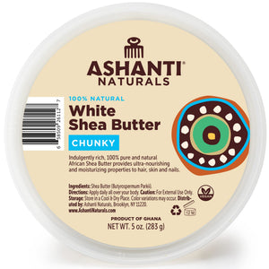 Ashanti Naturals manteca karité blanca cruda: textura cremosa para hidratar piel seca.