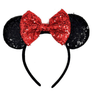 ASHONE orejas de ratón con diadema roja y lazo brillante, ideal para fiestas.