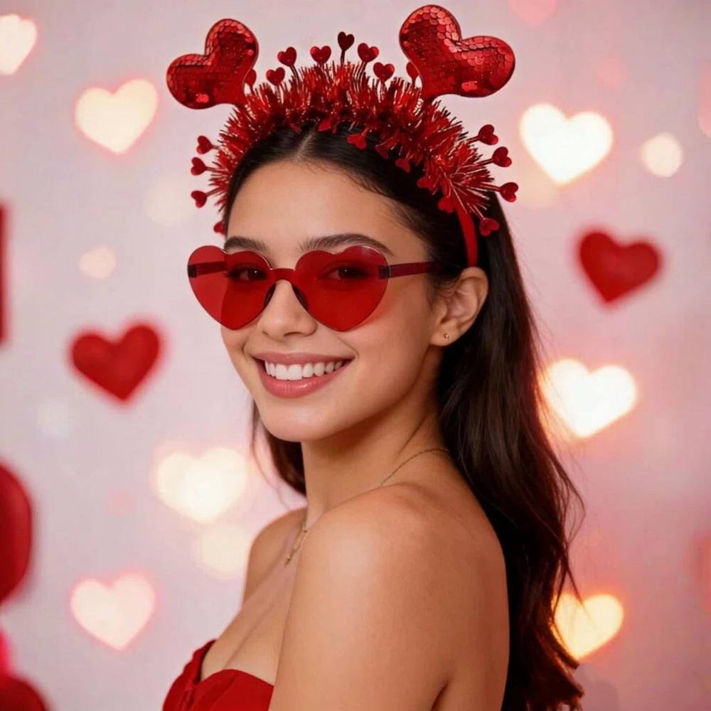 Asikkon diadema corazón rojo en terciopelo para un toque elegante