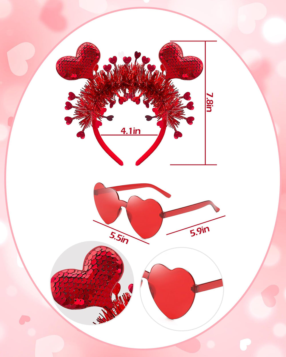 Asikkon gafas corazón rojo con lentes grises para fiesta con estilo