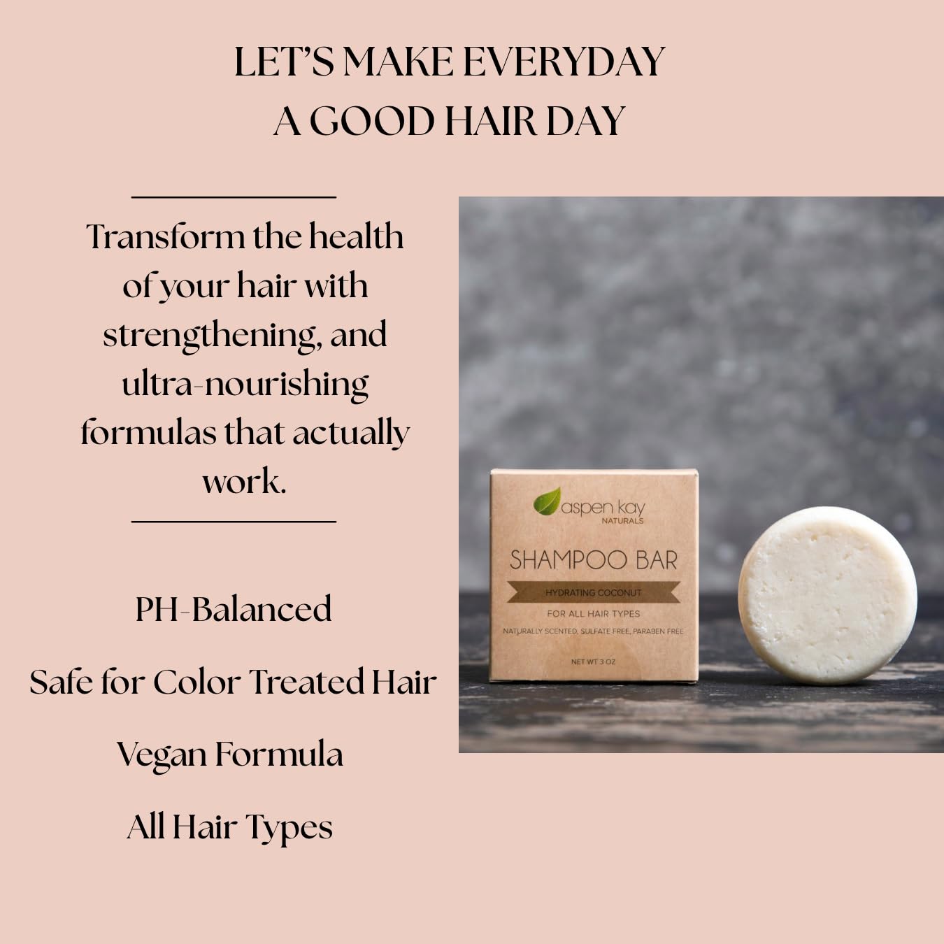 Ingredientes orgánicos del champú Aspen Kay Naturals coco argán