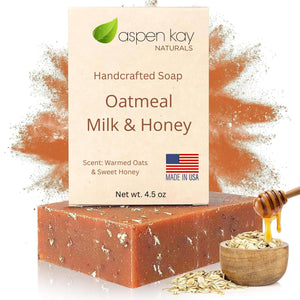 Aspen Kay Naturals Jabón barra leche de cabra exfoliante con avena para piel suave.