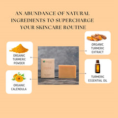 Aspen Kay Naturals Jabón de cúrcuma con ingredientes orgánicos visibles.