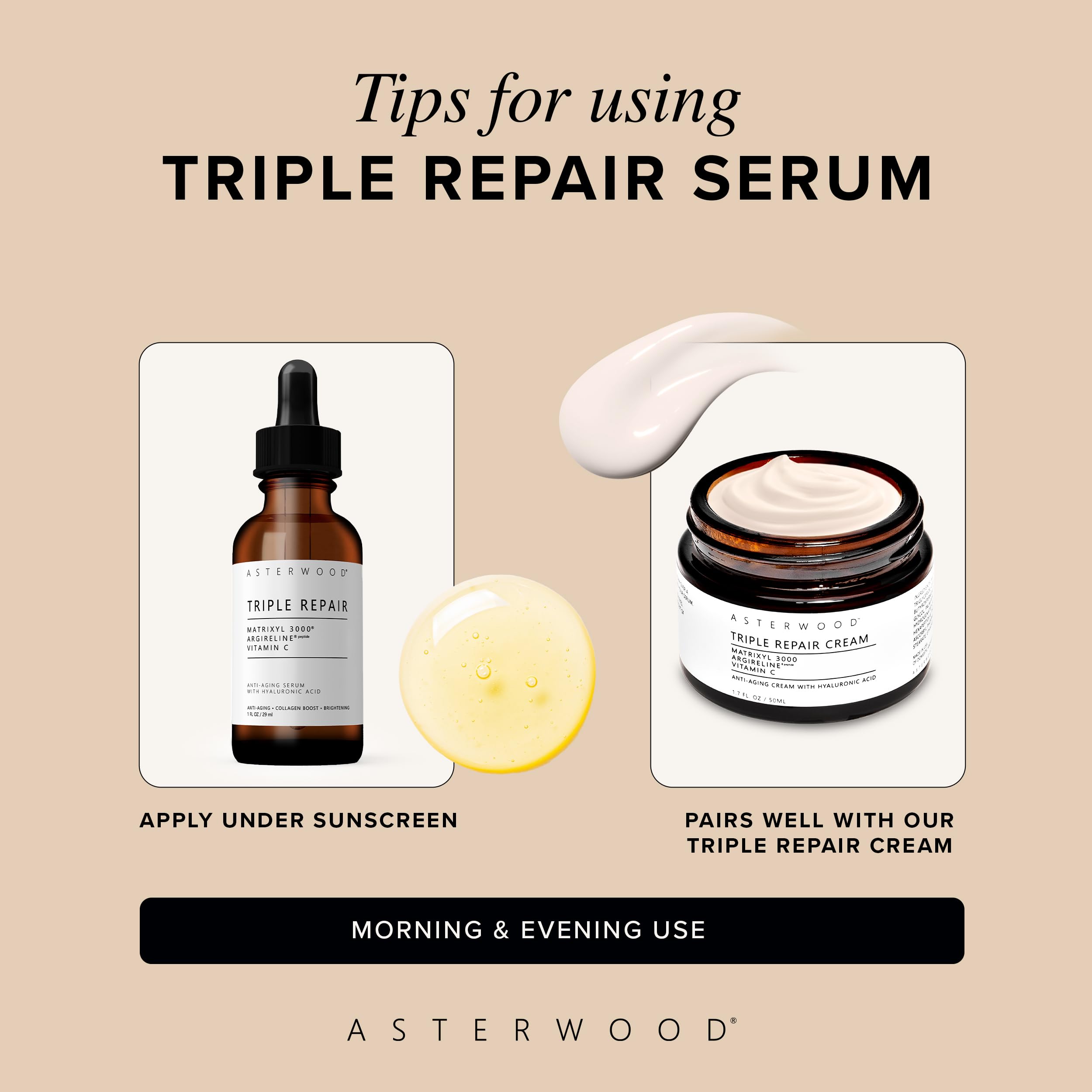 Asterwood Serum Reparación Triple: close-up de textura que aporta hidratación