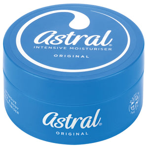 Bote de crema hidratante Astral de 200 ml para hidratación duradera.