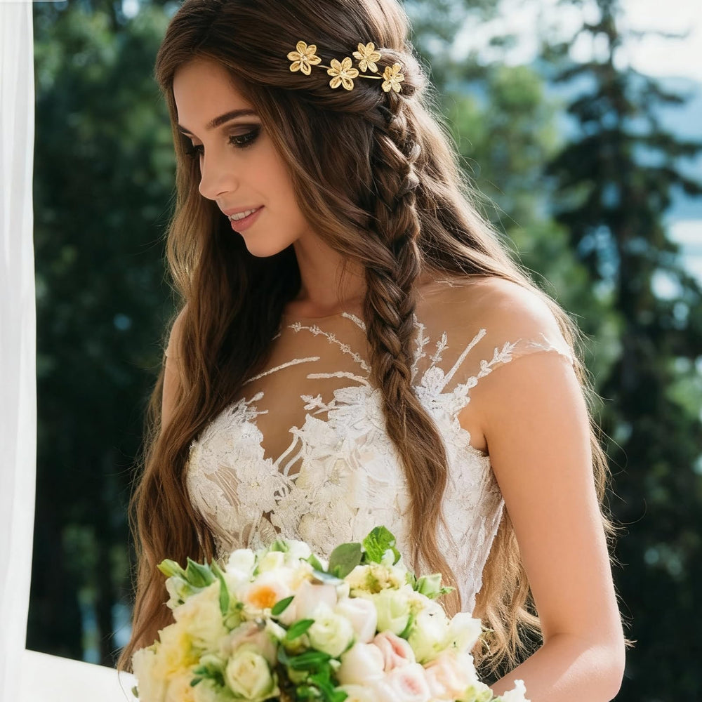 ASVNRES flor dorada para peinados de evento