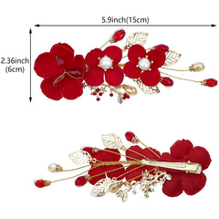 Aswewamt clip floral rojo con borde dorado, toque lujoso para novia.