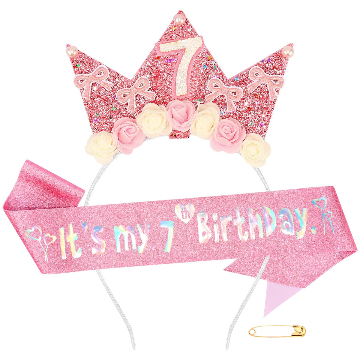 Diadema Atoden para cumpleaños de siete años, cómoda y llamativa para fotos.