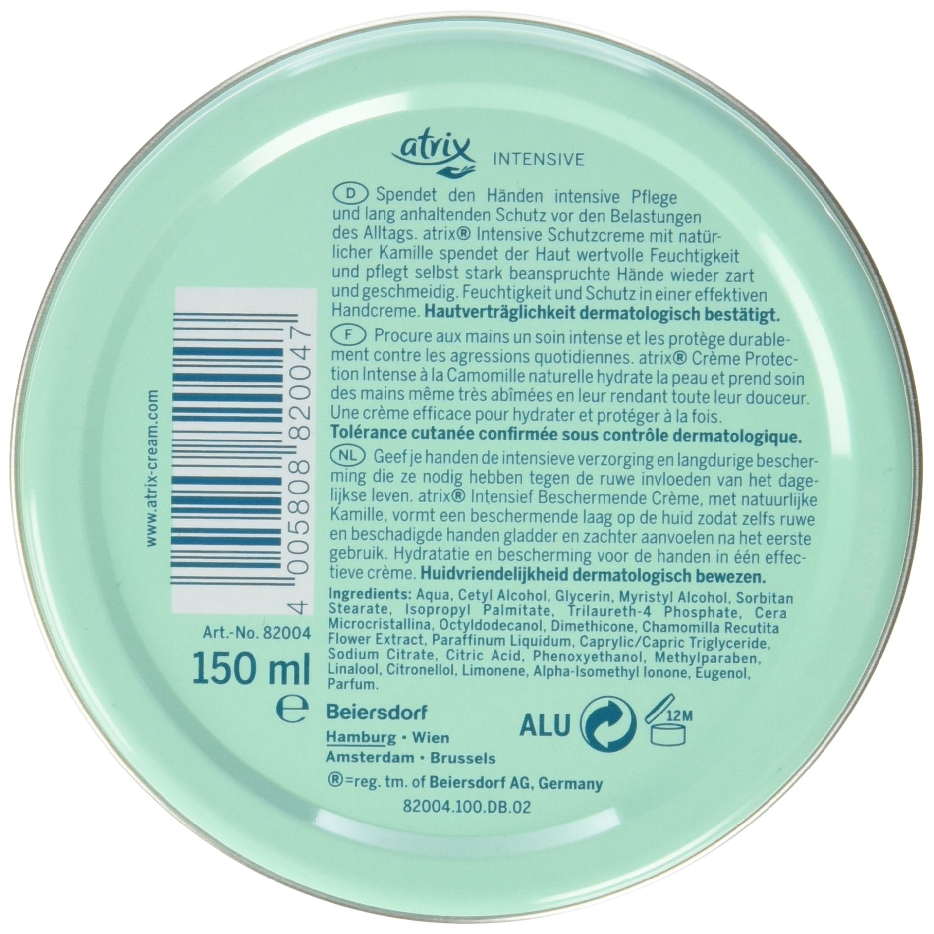 Atrix crema de manos con manzanilla, textura cremosa para aplicar fácilmente.