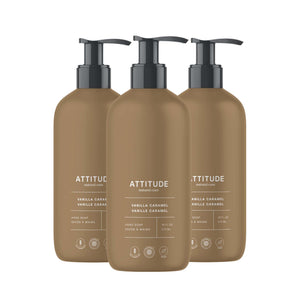 ATTITUDE jabón manos líquido con vainilla caramel; aroma y limpieza suave para la piel