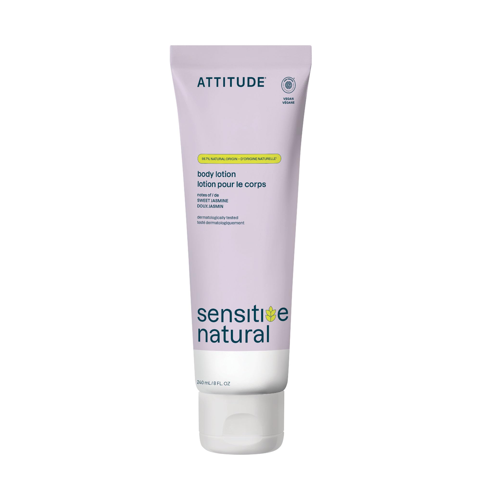 ATTITUDE Loción Corporal Piel Sensible en frasco, hidratación suave para uso diario.