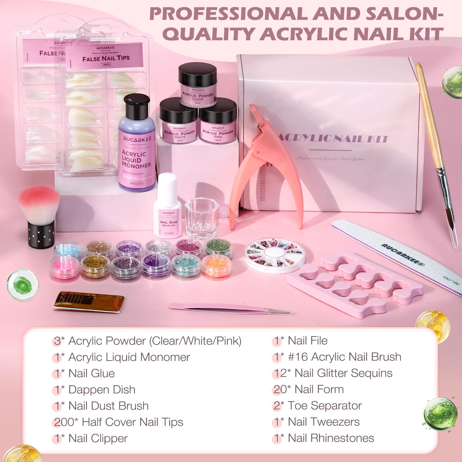 Aucarkee kit uñas acrílicas con herramientas incluidas para manicura casera profesional