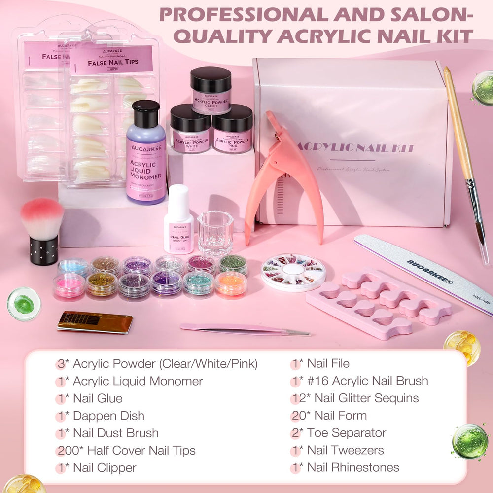 Aucarkee kit uñas acrílicas con herramientas incluidas para manicura casera profesional