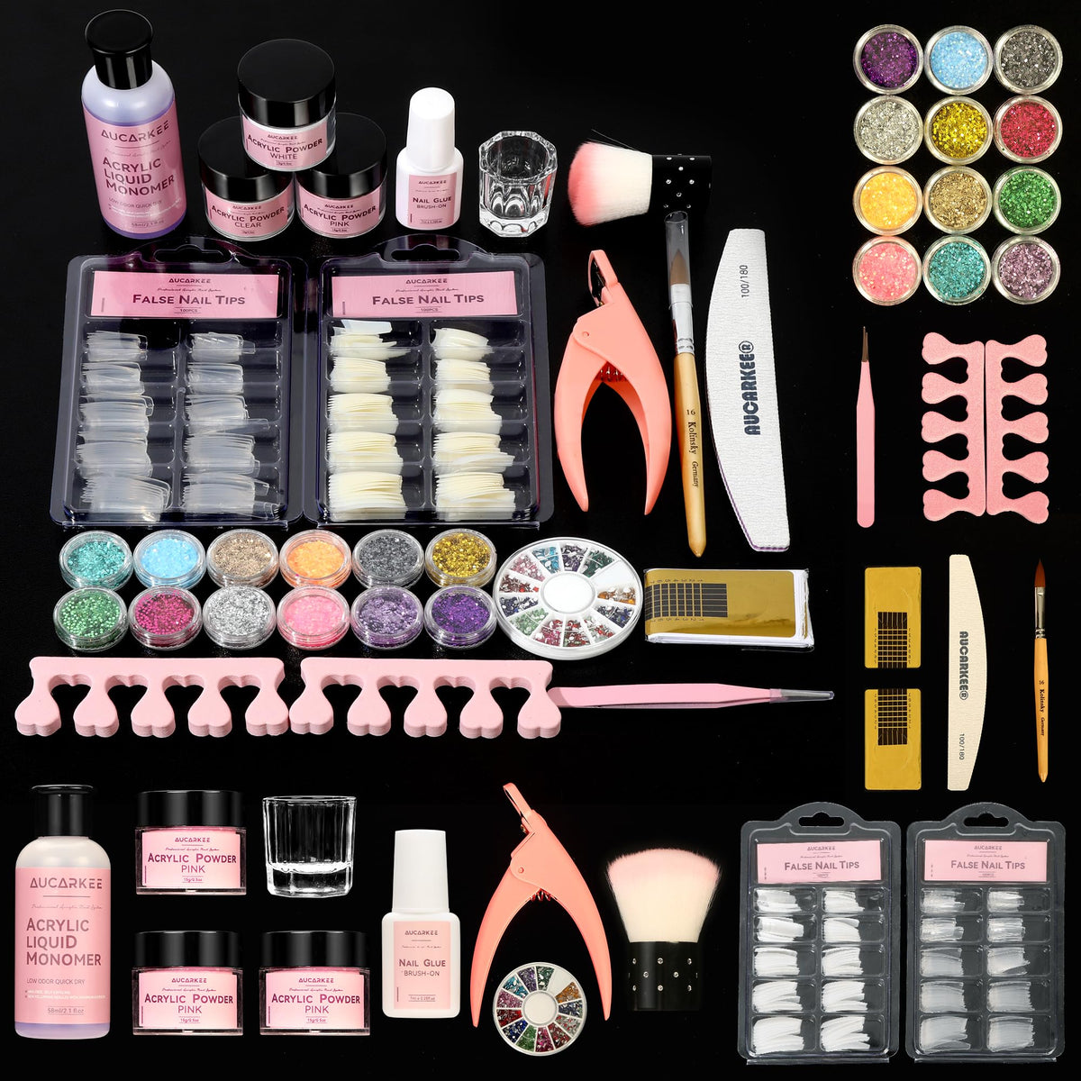 Aucarkee kit uñas acrílicas principiantes con polvo 3 colores para diseño rápido