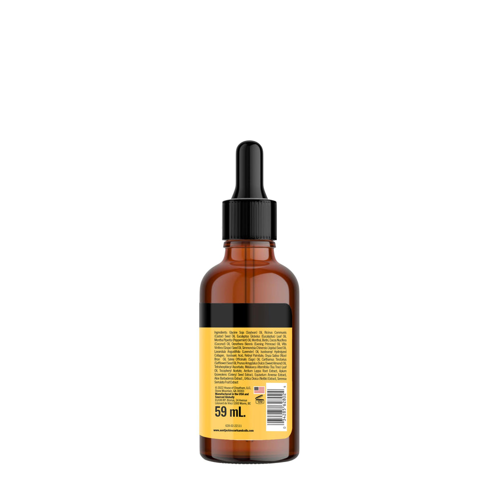 Rutina diaria con Aunt Jackie's Elixir Essentials para cuidado capilar.