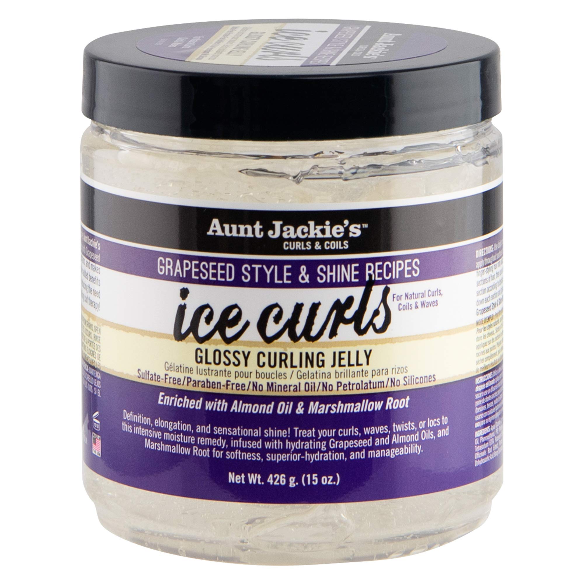 Aunt Jackie's Gel para rizos Brillantes; botella visible para definición y brillo